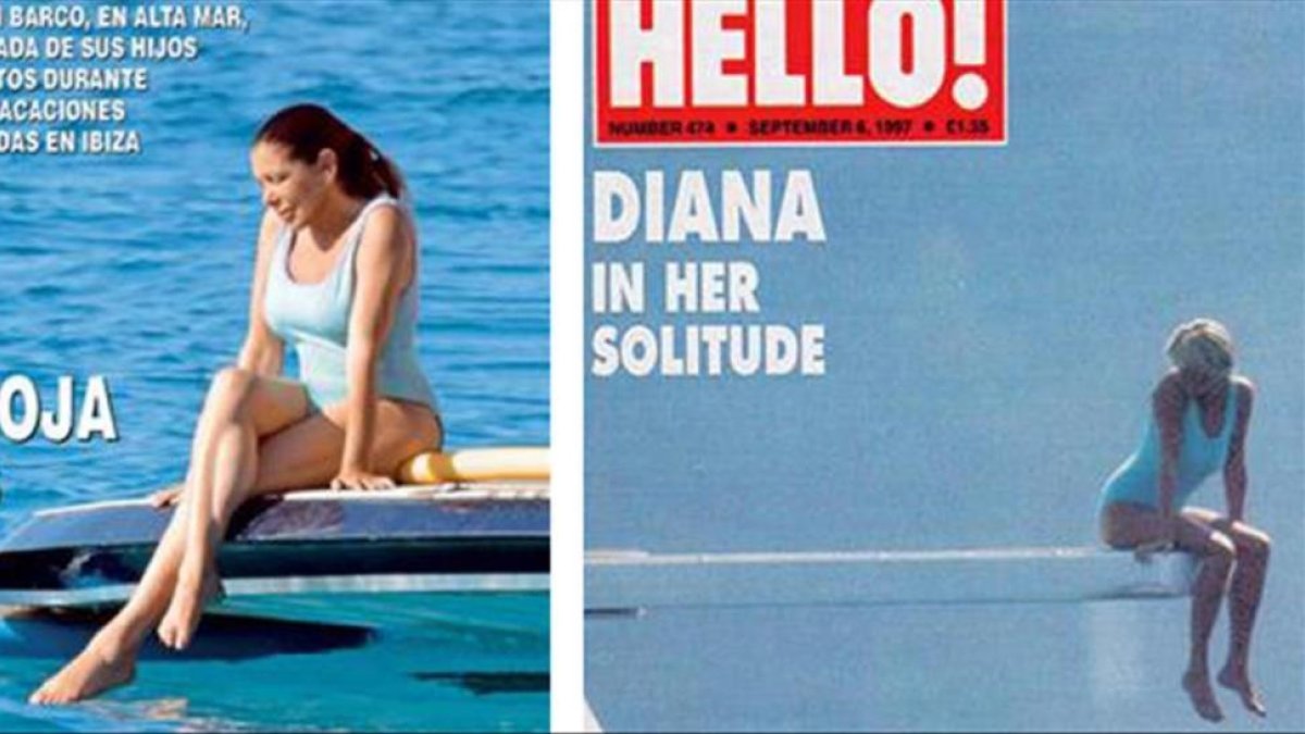 La portada de Hola! con Pantoja y la portada de Lady Di, hace 20 años.-EL PERIÓDICO