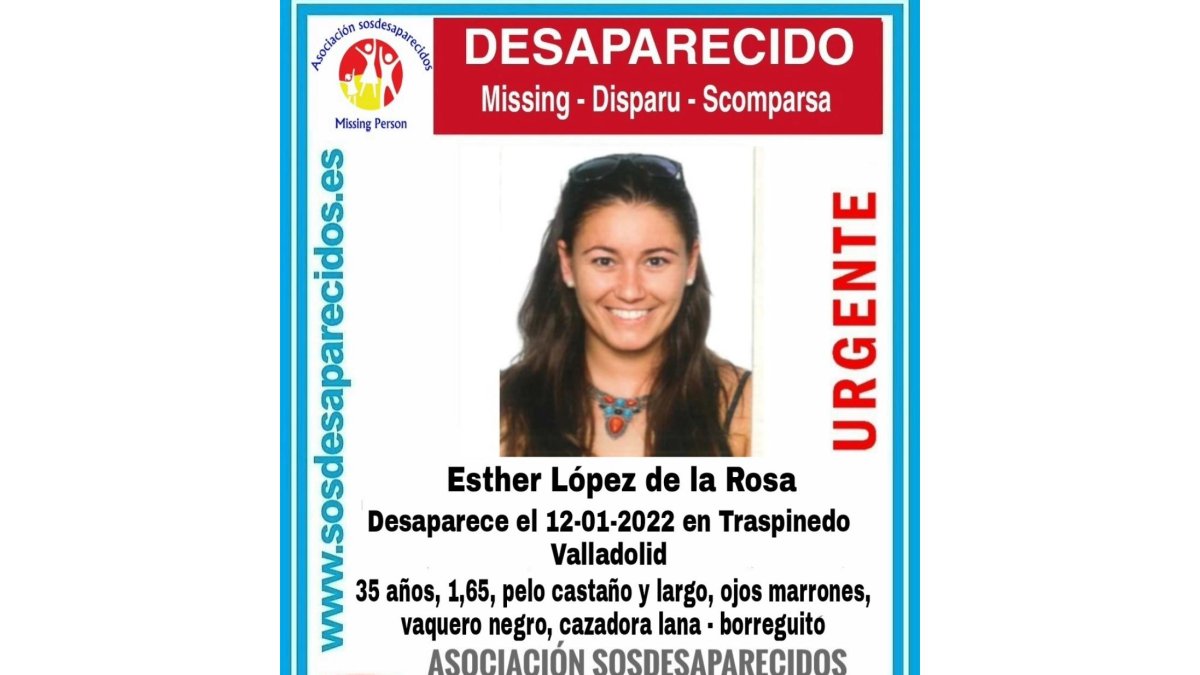 Cartel de SOS Desaparecidos con la alerta por la desaparición de Esther López de la Rosa. E. M.