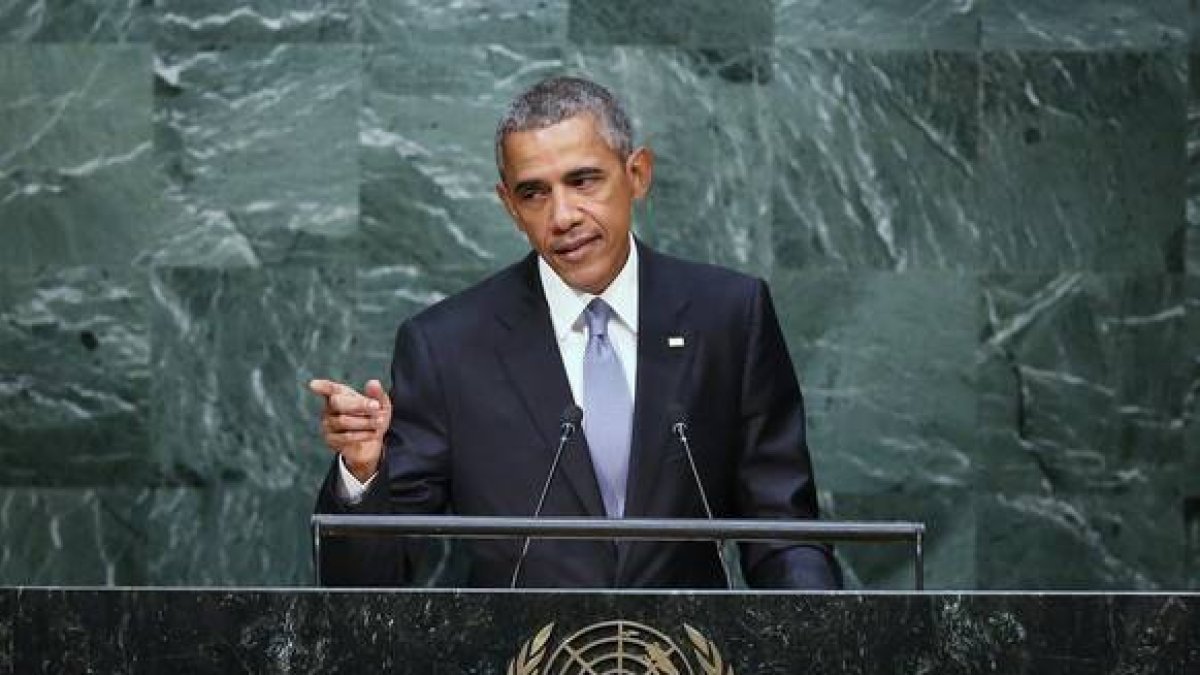 El presidente de EEUU, Barack Obama, se dirige a la Asamblea General de la ONU.-AFP / JOHN MOORE
