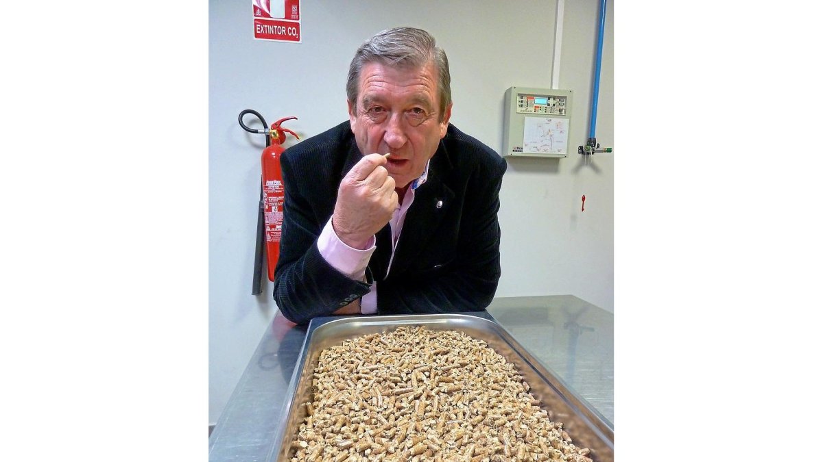 Juan Antonio Tapia muestra un  pellet de los  que producen en Naturpellet.-T. SANZ