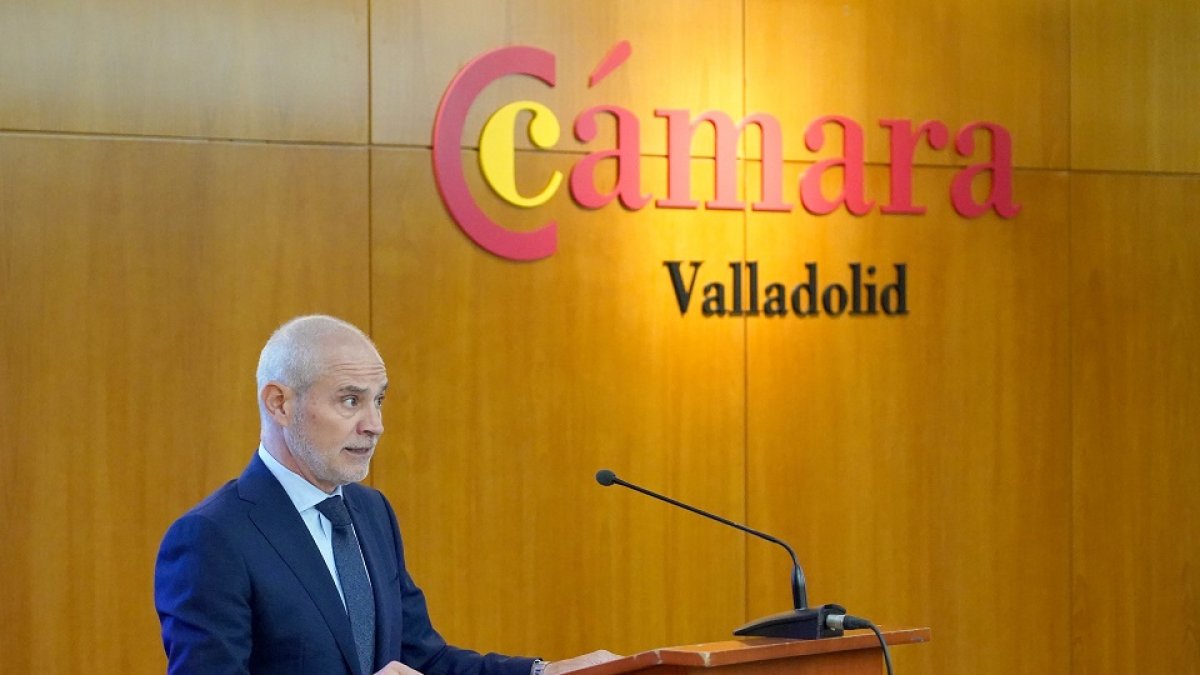Víctor Caramanzana en su reelección como presidente de la Cámara de Comercio de Valladolid. - ICAL