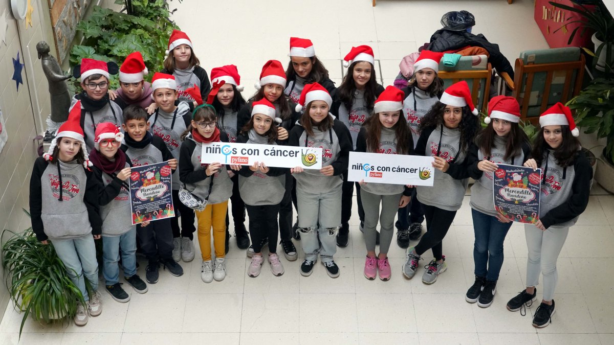 Alumnos de sexto del colegio Iñigo de Toro montan un mercado navideño a favor de la asociación Pyfano Castilla y León. -ICAL.