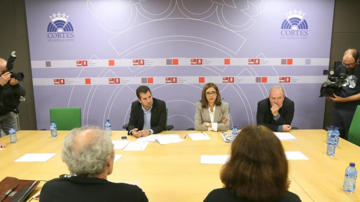 El portavoz del Grupo Parlamentario Socialista y secretario general del PSOE, Luis Tudanca, se reúne con representantes de la Plataforma de Afectados por la Hipoteca y Stop Desahucios-ICAL