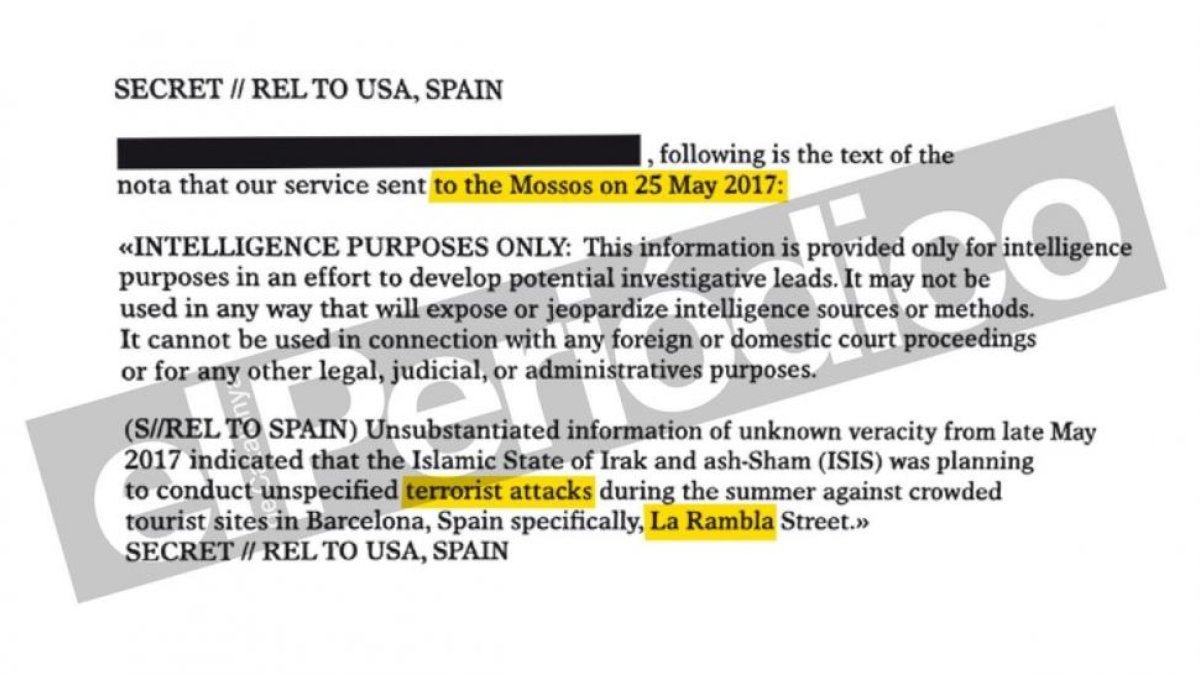 Carta del espionaje estadounidense a los Mossos.-EL PERIÓDICO