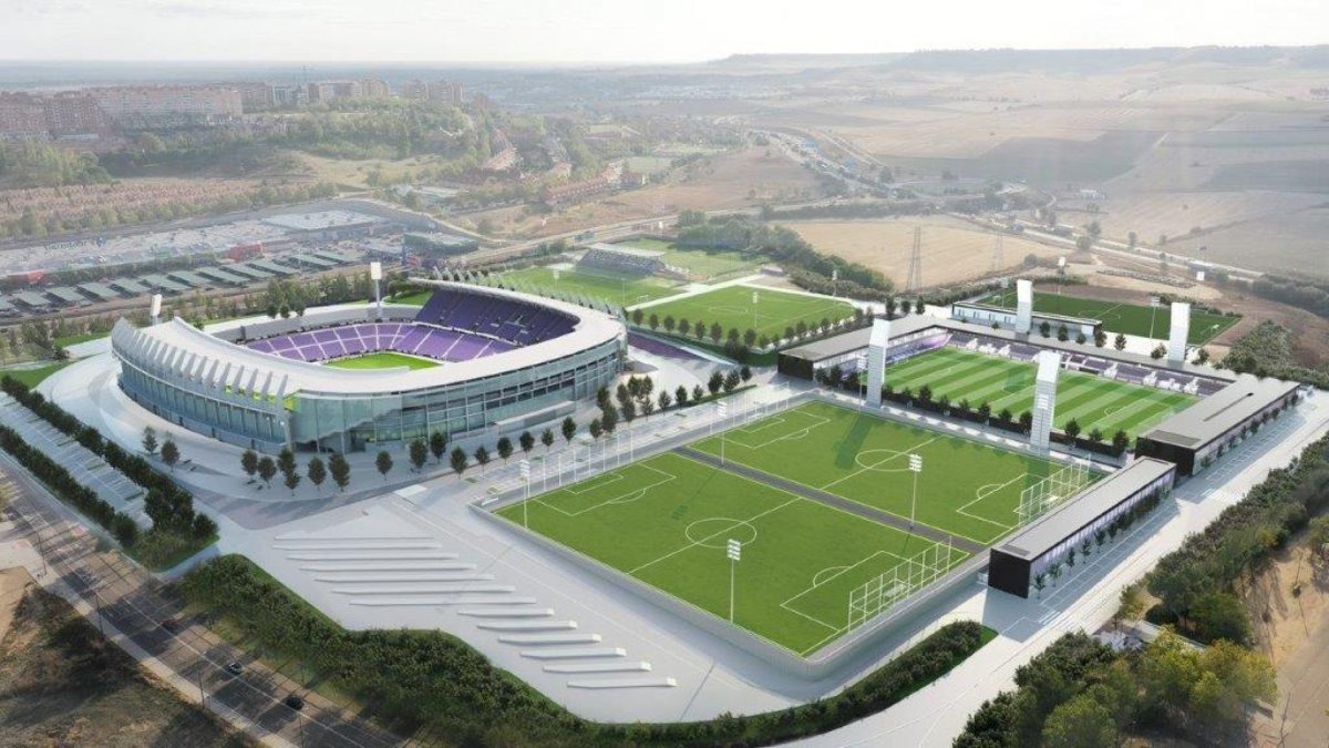 Infografía del estadio José Zorrilla y la nueva Ciudad Deportiva con siete campos de fútbol y dos edificios