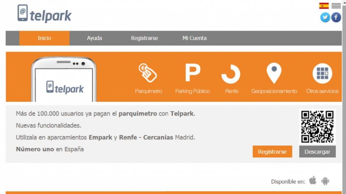 Página de inicio de la aplicación de pago de la ORA de Telpark-Web Oficial de Telpark