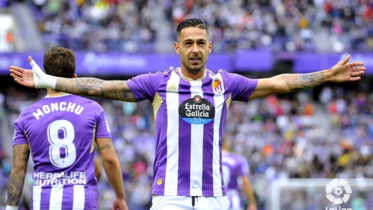 Sergio León celebra el 1-0 ante la Real Sociedad. / LA LIGA