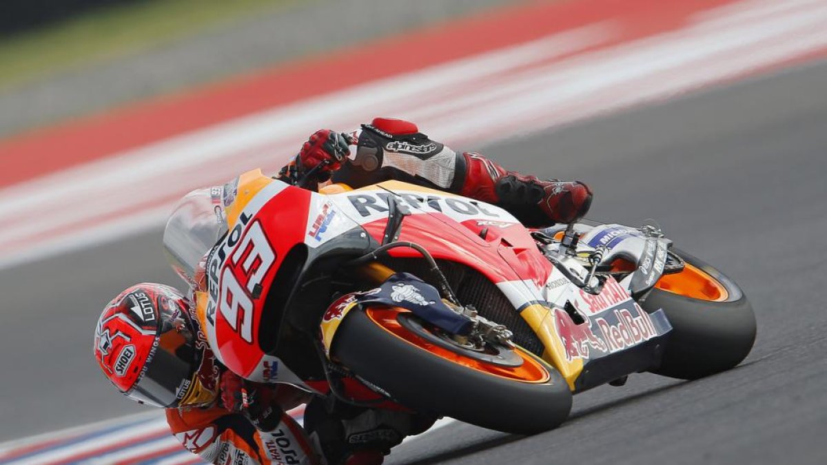 Marc Márquez (Honda), en la vuelta en la que logró ayer la ‘pole’ en Argentina.-REPSOL HONDA MEDIA