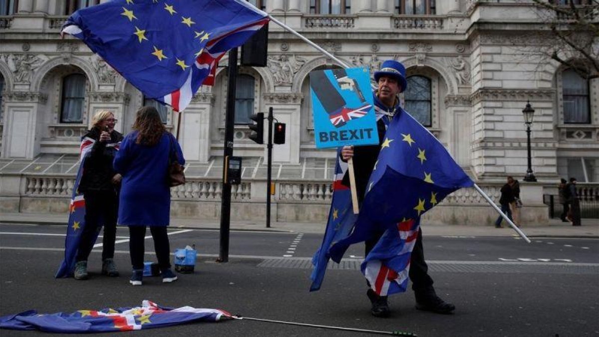 El activista anti-brexit Steve Bray en una protesta en el centro de Londres el pasado miércoles.-AFP / ADRIAN DENNIS