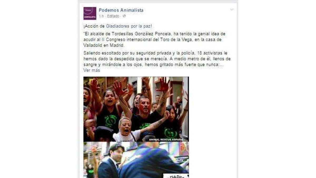 Imagen de facebook que recoge el momento del intento de agresión al regidor tordesillano.-FACEBOOK PODEMOS ANIMALISTA