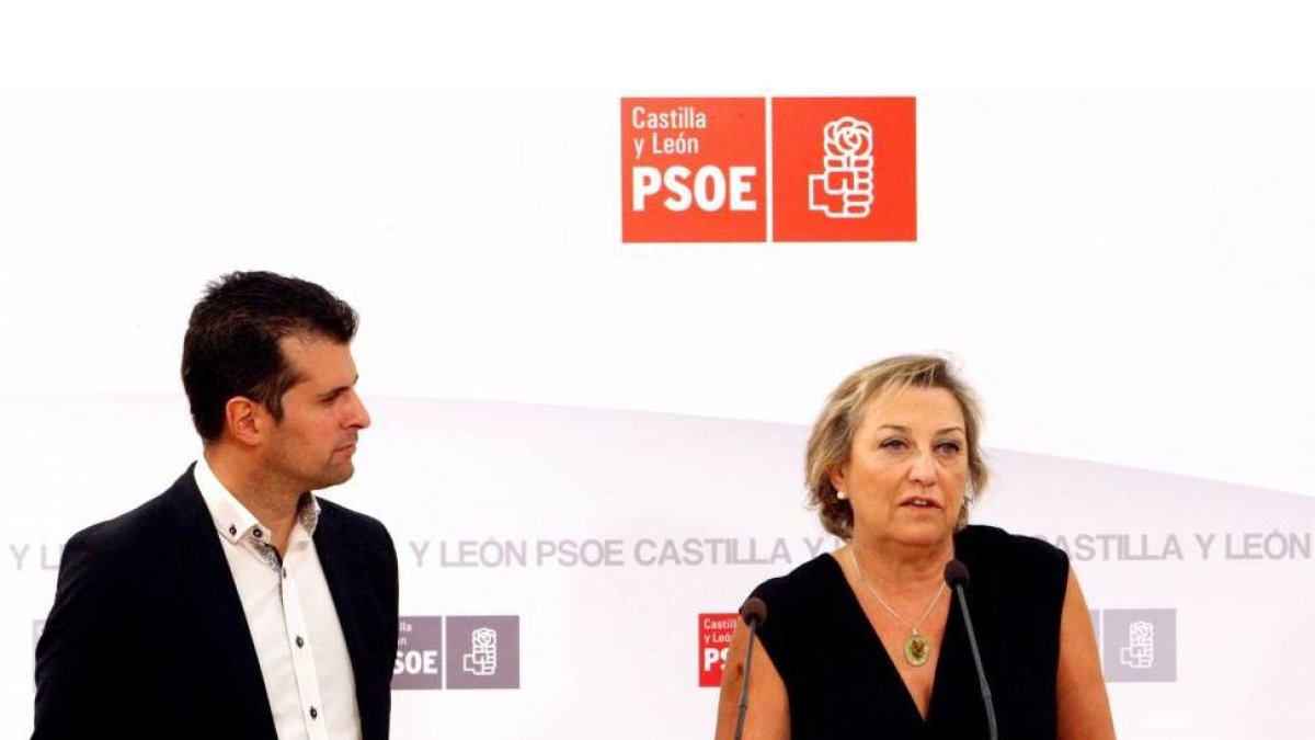 El líder socialista, Luis Tudanca, con la secretaria de Sanidad de la Ejecutiva, Isabel Fernández.-ICAL