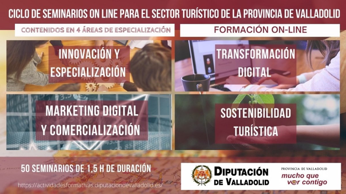 Cartel informativo sobre los seminarios para el sector turístico de la Diputación de Valladolid.- E. M.