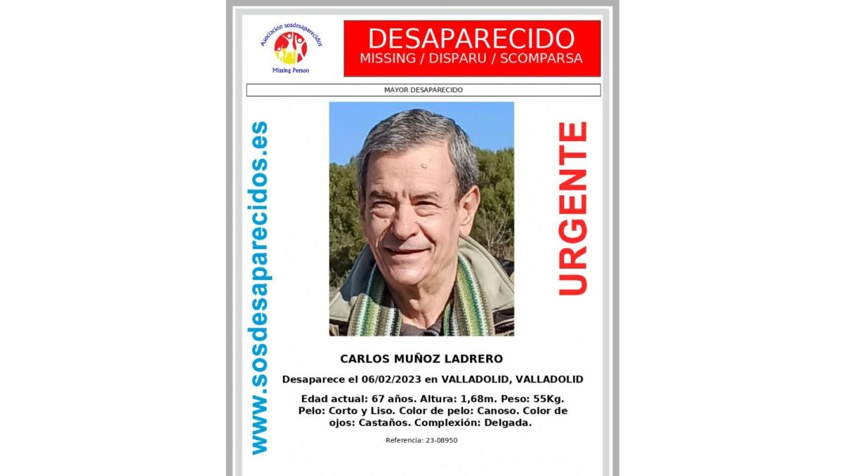 Cartel de búsqueda de Carlos Muñoz Ladrero. SOS Desaparecidos