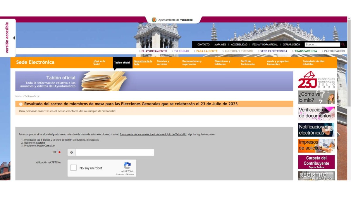 El Ayuntamiento de Valladolid informa que la página web ya está operativa. Twitter: Ayuntamiento