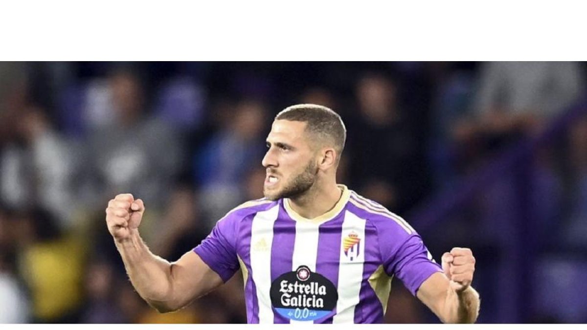 Weissman celebra el gol de la victoria ante el Almería. / A. PUENTE / RVCF