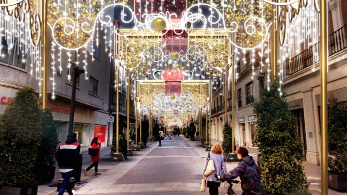 Recreación de cómo lucirá la Navidad en la calle Santiago de Valladolid. E. M.