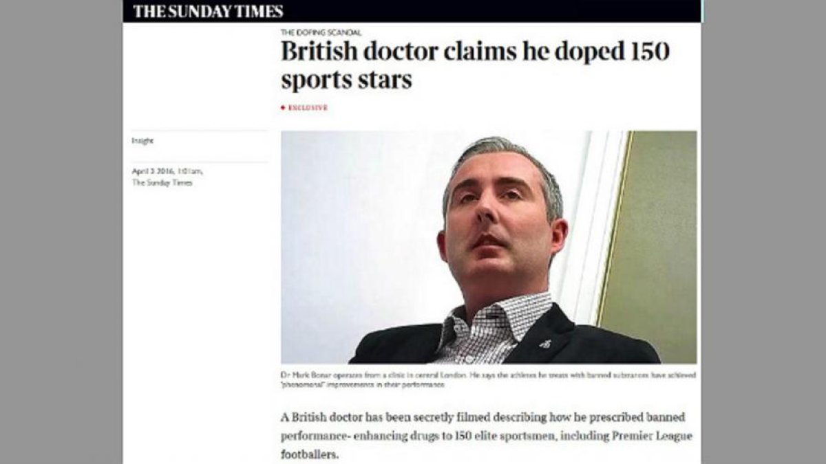 Entrevista al médico británico que asegura haber dopado a jugadores de la Premier, tenistas y ciclistas, en la web de 'The Sunday Times'.-