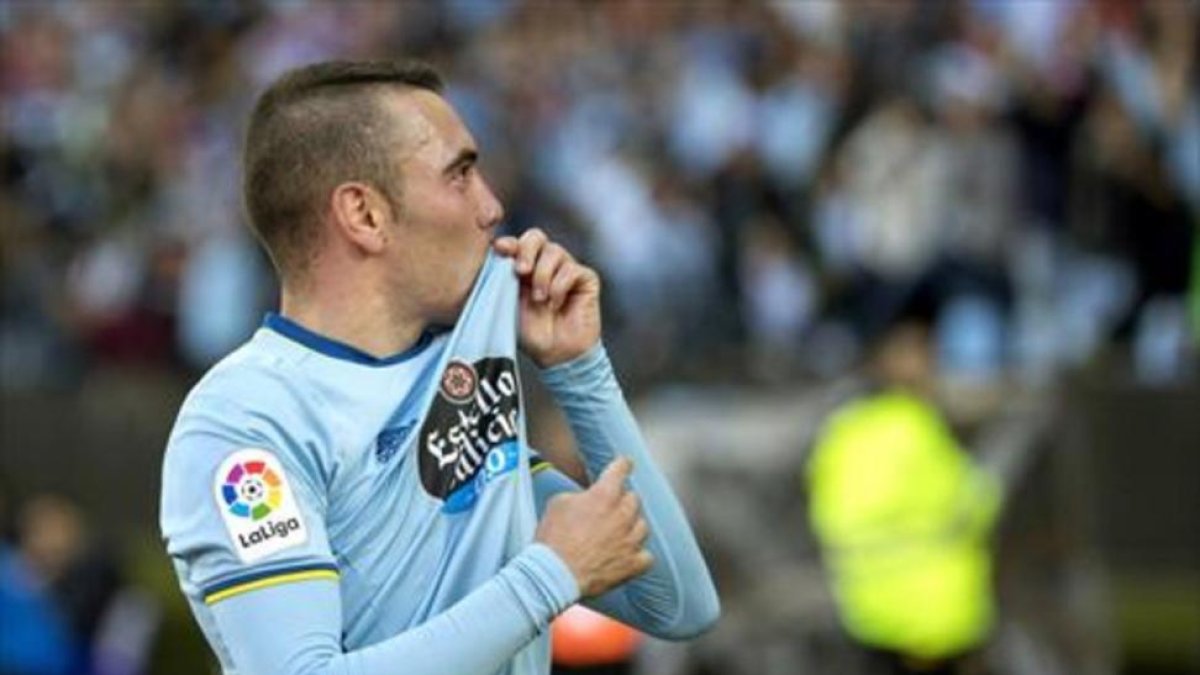 Iago Aspas tras marcar.-