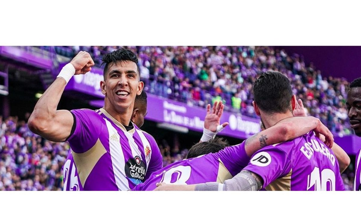 El Yamiq celebra un gol del Real Valladolid esta pasada temporada. / RVCF