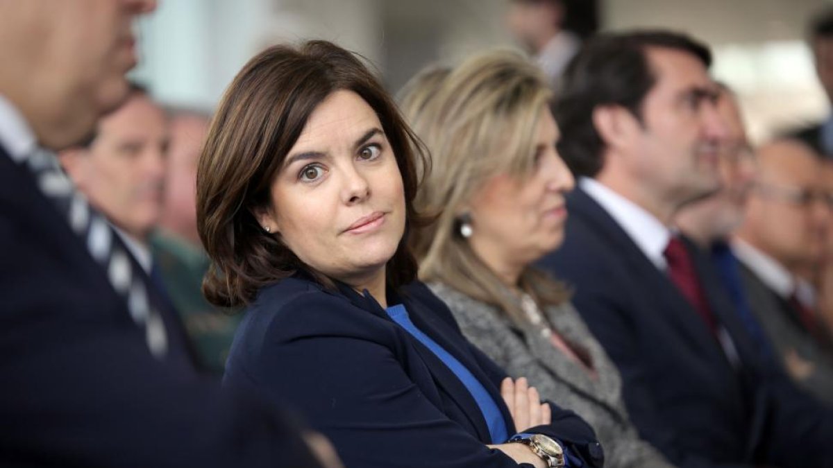 La vicepresidenta del Gobierno, Soraya Sáenz de Santamaría, durante la inauguración de la nueva sede de la Dirección Provincial de la Seguridad Social en Valladolid-ICAL