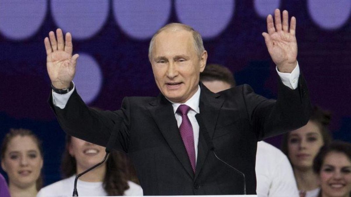 El presidente ruso durante un acto en el Megasport Sport Palace de Moscú.-IVAN SEKRETAREV / AP