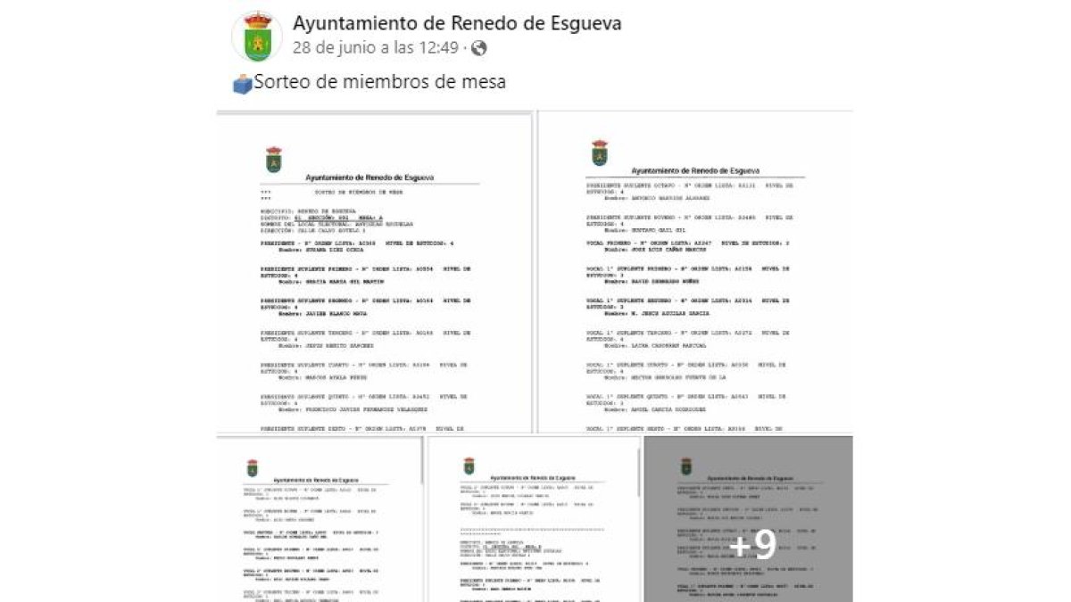 Sorteos para las mesas electorales publicado en el Ayuntamiento de Renedo de Esgueva. E.M.