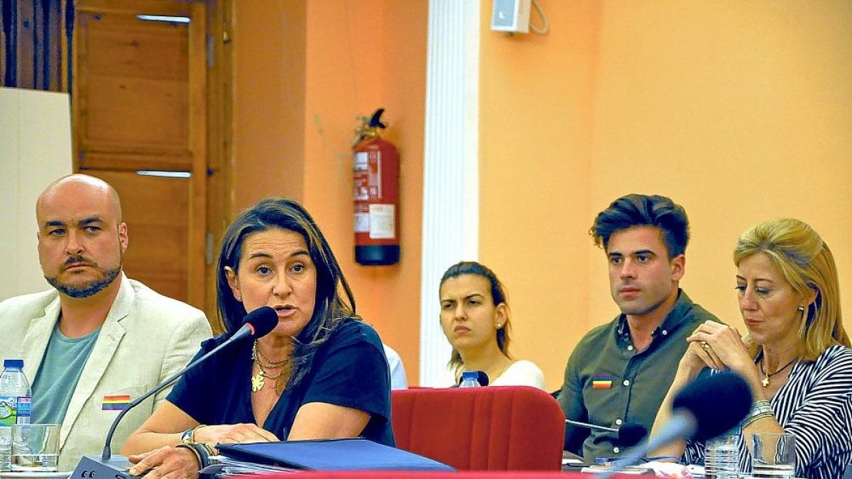 Olga Mohíno interviene en un Pleno municipal. A su lado, David Alonso. Detrás, Sofía González.-S. G. C