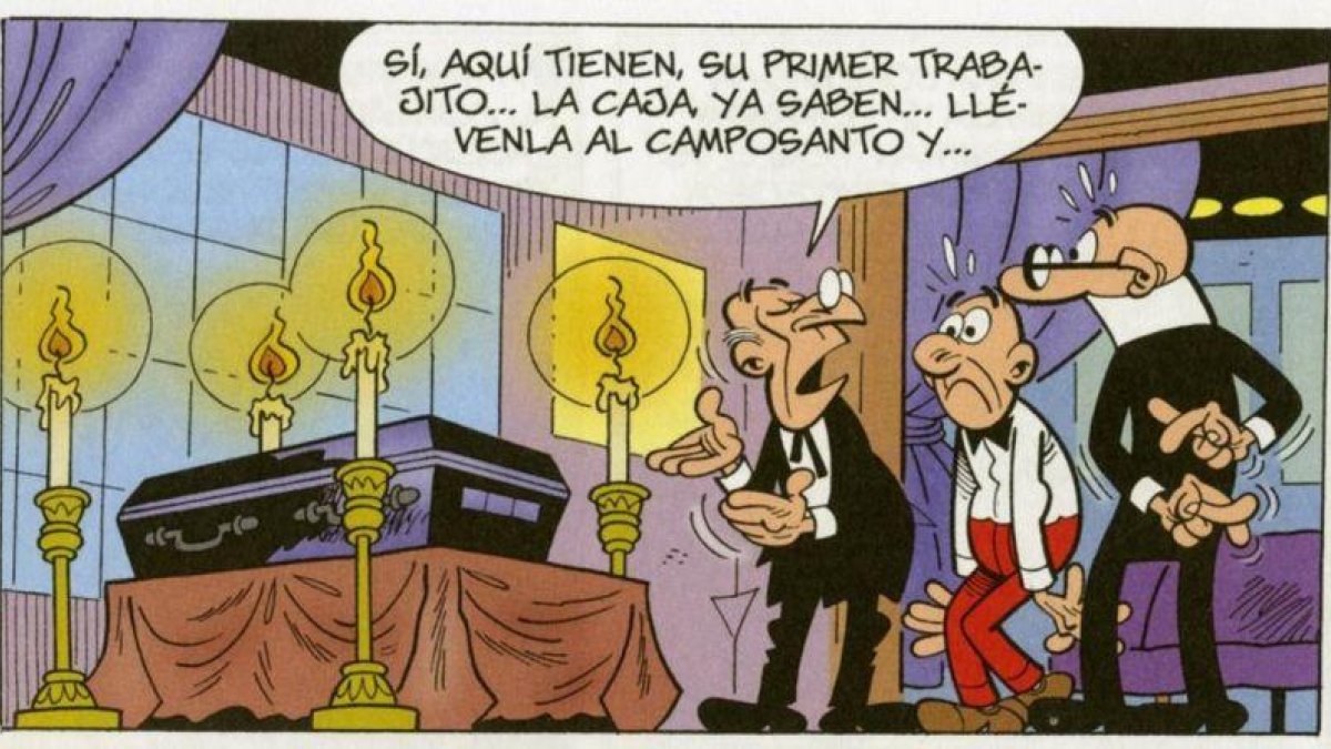 Viñeta de 'Sueldecitos más bien bajitos', el nuevo álbum de Mortadelo y Filemón de Francisco Ibáñez.-EL PERIÓDICO