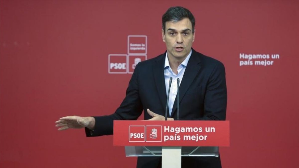 Pedro Sánchez, el pasado miércoles en la sede del PSOE.-JUAN MANUEL PRATS