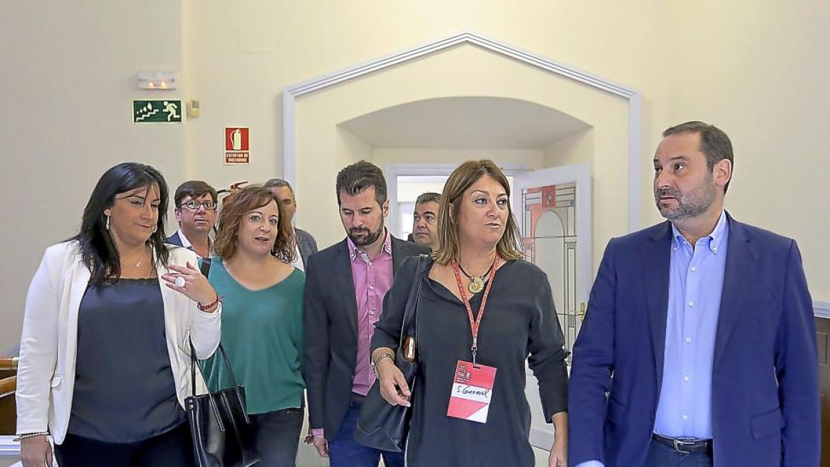 Ana Sánchez, Iratxe García, Luis Tudanca, Teresa López y José Luis Ábalos a su llegada al congreso.-ICAL