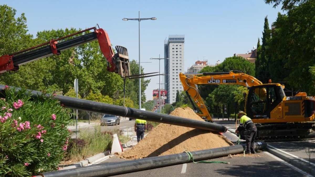 Corte de tráfico en la Avenida de Salamanca por las obras de la red de calor.