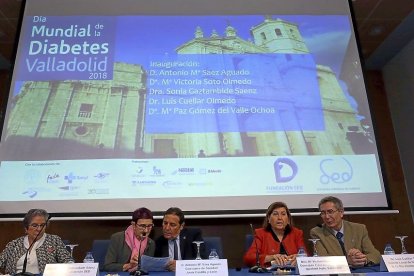 El consejero de Sanidad, Sáez Aguado, junto a la presidenta de la Fundación SED, Sonia Gaztambide.-ICAL