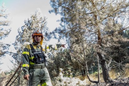 Un miembro del equipo de retención de incendios que todavía sigue en las tareas de sofoco del incendio-ICAL