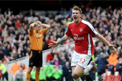 Nicklas Bendtner, en su etapa con el Arsenal.-ARCHIVO