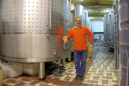 Antonio Polo junto a los depósitos de acero inoxidable de la bodega que elabora los tintos Pagos de Peñafiel. Abajo, una de las viñas.-M. T.