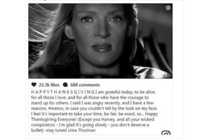 El mensaje de Uma Thurman.-INSTAGRAM