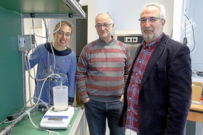 Laura Palacio, Antonio Hernández y Pedro Prádanos en un laboratorio de la Facultad de Ciencias de Valladolid.-J.M. LOSTAU