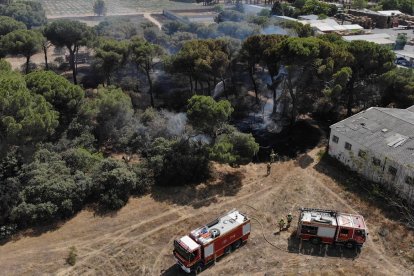 Incendio cercano a la fábrica de palet de Pinar del Jalón.- E. M.