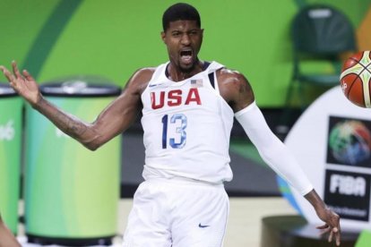Paul George, durante el partido entre Estados Unidos y Venezuela de este martes.-AP / CHARLIE NEIBERGALL
