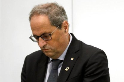 Quim Torra, este viernes, en Barcelona, en una visita a la Agència de Ciberseguretat de Cataluña.-EFE