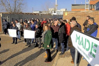 Concentración de trabajadores amenazados por el ERE de la factoría medinense Isowat Made, ayer.-EL MUNDO