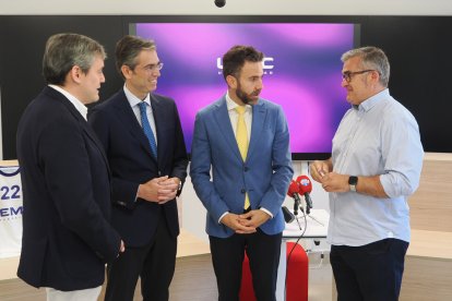 Lorenzo Alonso, Jesús Zarzuela, David García y Paco García antes de la rueda de prensa en la UEMC. / PHOTOGENIC