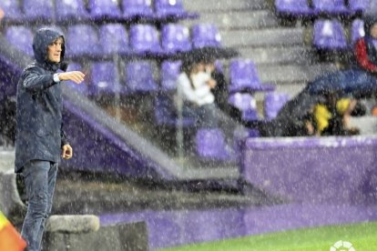 Pacheta aguanta la lluvia durante el duelo ante el Celta. / LA LIGA