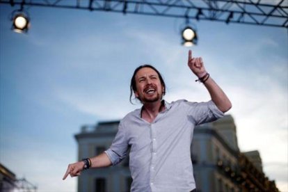 Pablo Iglesias, en el acto de Podemos en la Puerta del Sol de Madrid, el sábado pasado.-REUTERS / JUAN MEDINA