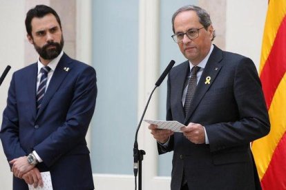 El president del Govern, Quim Torra y el presidente del Parlament, Roger Torrent.-