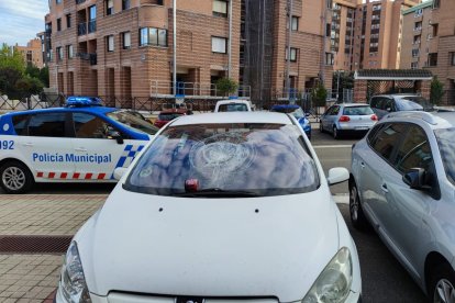 El coche impactado por un tarro de mermelada. E.M.