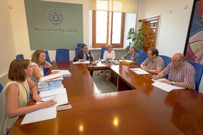 Pilar Vicente, Teresa López, Agapito Hernández, Carmen Lucas, Juan Carlos Olea, Héctor Gallego y Salvador Arpa ayer, en la reunión de la comisión.-E. M.