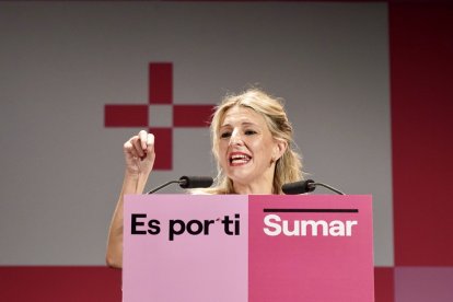 La candidata a la Presidencia del Gobierno por Sumar, Yolanda Díaz, participa en un acto de partido en Valladolid. -ICAL