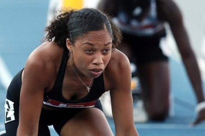 Allyson Félix durante su última competición de la semifinal de los 400 metros en Iowa en julio del 2019.-AFP / JAMIE SQUIRE