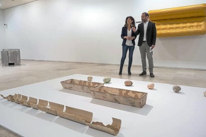 Redondo y Hontoria junto a obras de Fuster, Dauder e Irazu en la sala 6 del Museo Patio Herreriano .-PABLO REQUEJO - PHOTOGENIC